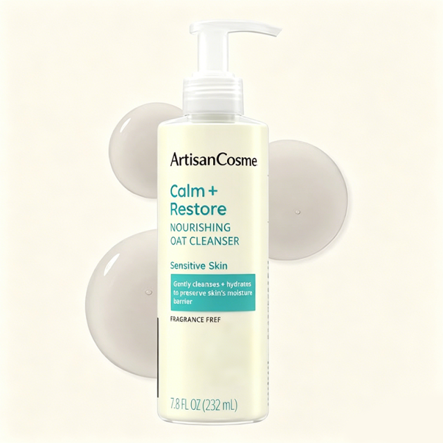 Custom Logo 7.8 Fl Oz Oat & Feverfew Calming Face Cleanser, Fragrance-Free Hypoallergenic Cleanser for Sensitive Skin
