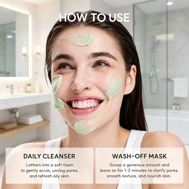 Custom Logo Rice Mochi 2-in-1 Gentle Scrub Face Cleanser with Rice Water&Green Tea Deep Clean Minimize Pores Remove Blackheads
