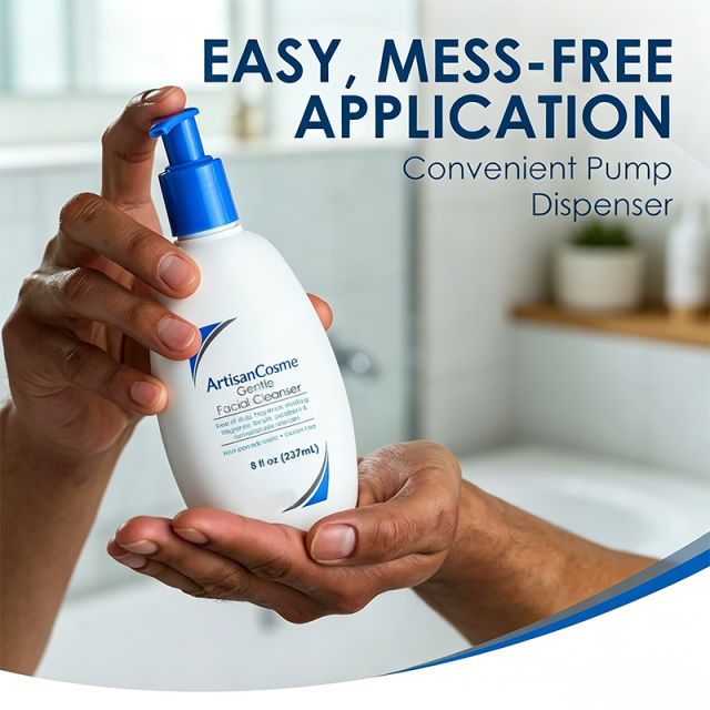 Custom Logo 8 Fl oz Gentle Sensitive Skin Facial Cleanser with Pump Dispenser, Free From Common Skin Irritants