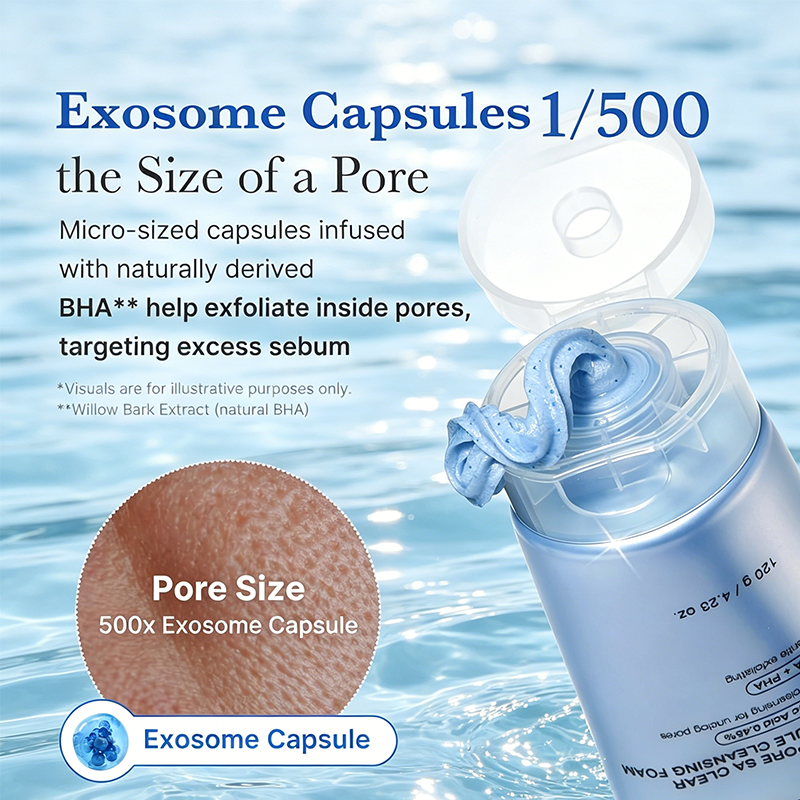 Custom Logo Zero Pore Capsule Cleansing Foam with AHA BHA PHA, Gentle Daily Cleanser, Blackhead Removal & Smoothing Skin Texture