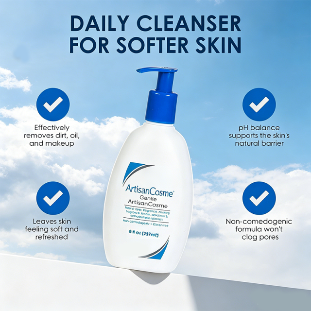 Custom Logo 8 Fl oz Gentle Sensitive Skin Facial Cleanser with Pump Dispenser, Free From Common Skin Irritants