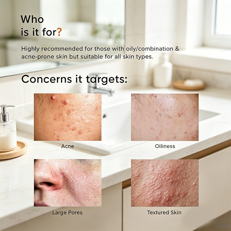 Custom Logo 2% Salicylic Acid Anti-Acne Face Wash with LHA & Zinc Sulfate-Free Gentle Exfoliating Cleanser