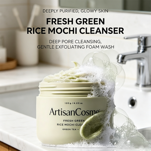 Custom Logo Rice Mochi 2-in-1 Gentle Scrub Face Cleanser with Rice Water&Green Tea Deep Clean Minimize Pores Remove Blackheads