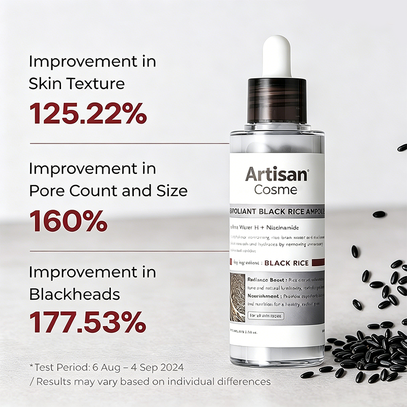Custom Logo 2.7oz Black Rice Exfoliating Ampoule AHA BHA Niacinamide Pore Brightening Serum