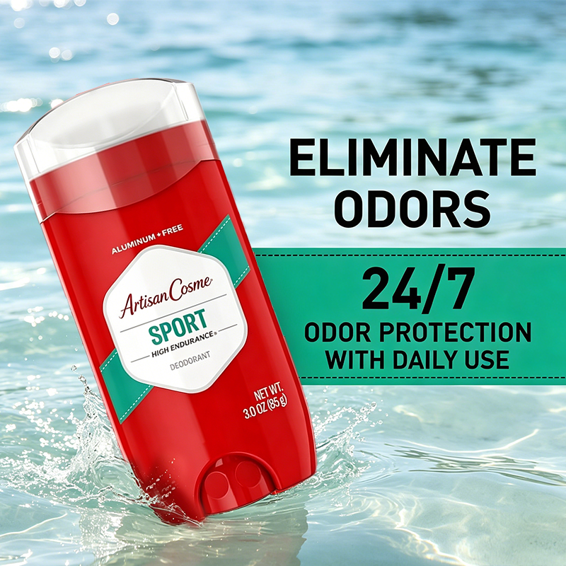 Custom Logo 3.0oz Aluminum Free Men Deodorant, High Endurance 24/7 Sweat & Odor Control Sport Scent