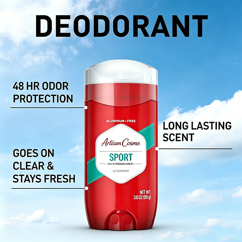 Custom Logo 3.0oz Aluminum Free Men Deodorant, High Endurance 24/7 Sweat & Odor Control Sport Scent