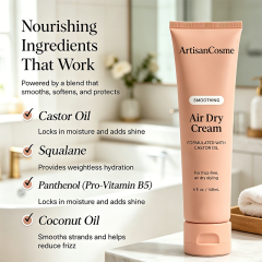 Custom Logo 5.3 oz Castor & Coconut Oil Air Dry Smoothing Cream Weightless Anti-Frizz Styling Cream