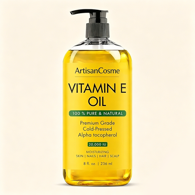 Custom Logo 100% Pure Cold Pressed Vitamin E Oil, Hexane-Free, Multi-Use for Hair, Scalp, Eyelashes, Eyebrows,Face, Body&Nails