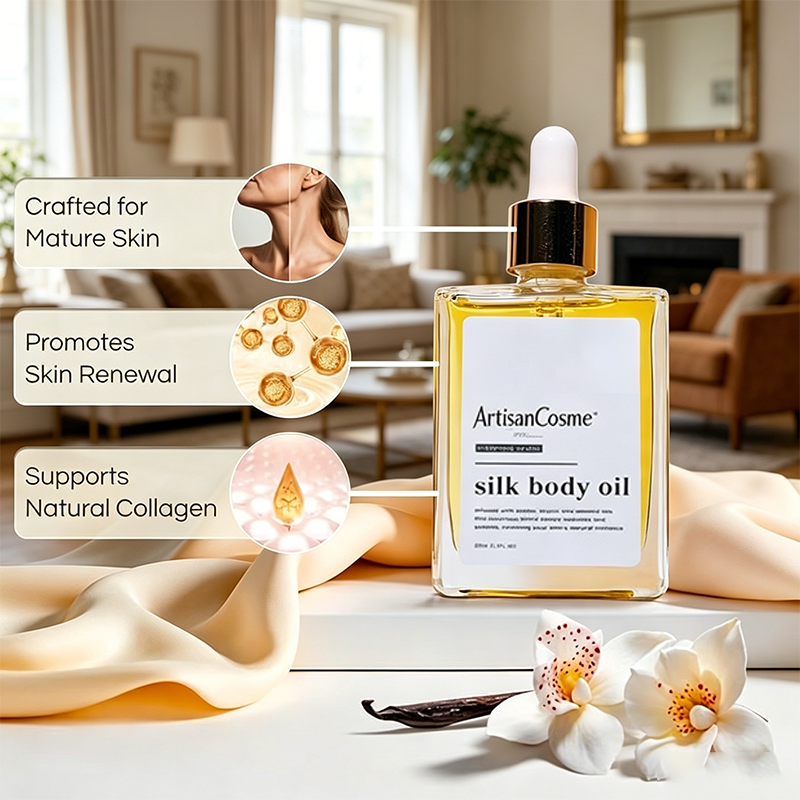 Custom Logo Silk Firming Anti-Aging Body Oil Scented Organic Moisturizer for Crepey Skin