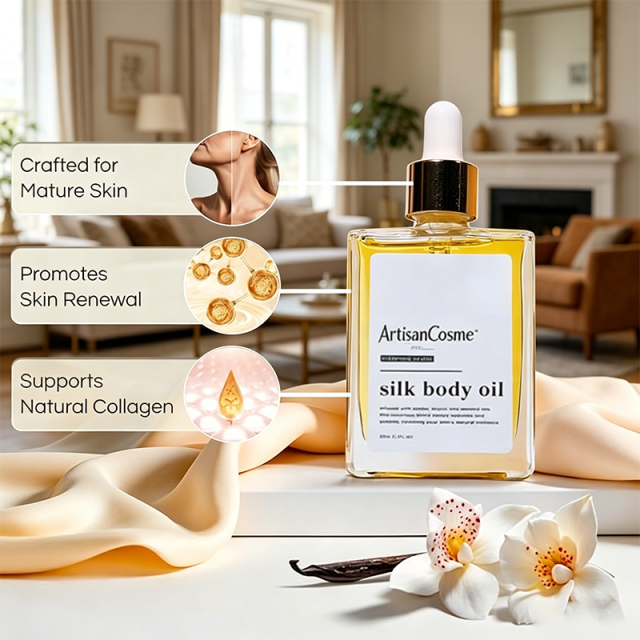 Custom Logo Silk Firming Anti-Aging Body Oil Scented Organic Moisturizer for Crepey Skin