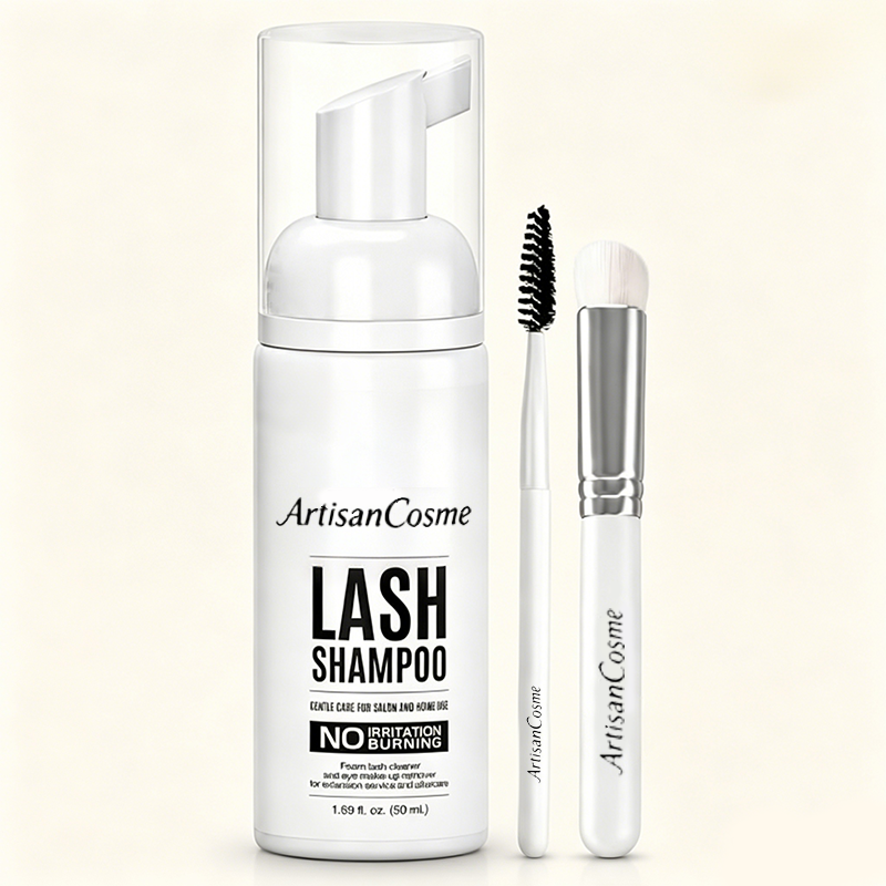 Custom Logo 50ml Eyelash Extension Foaming Cleanser Shampoo with Brush, Safe for Lash Extensions & Natural Lashes, Home & Professional Use