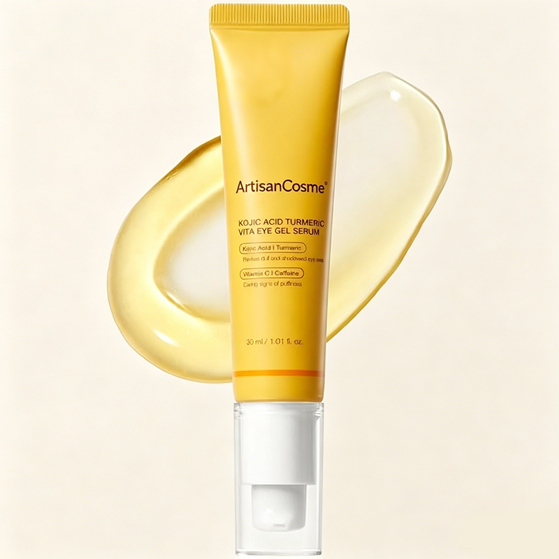 Custom Logo Kojic Acid & Turmeric Brightening Eye Serum, Infused Vitamin C, Retinol & Caffeine, Under Eye Gel