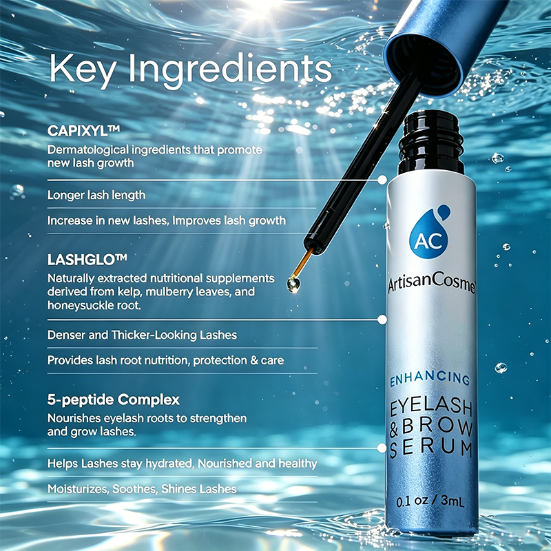Custom Logo 3mL Advanced Eyelash & Eyebrow Growth Serum, Lash & Brow Enhancer for Thicker Longer Luscious Lashes