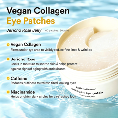 Custom Logo 60 Count Vegan Collagen Eye Patches with Jericho Rose Jelly & Peptides, Anti-Aging for Wrinkles & Fine Lines