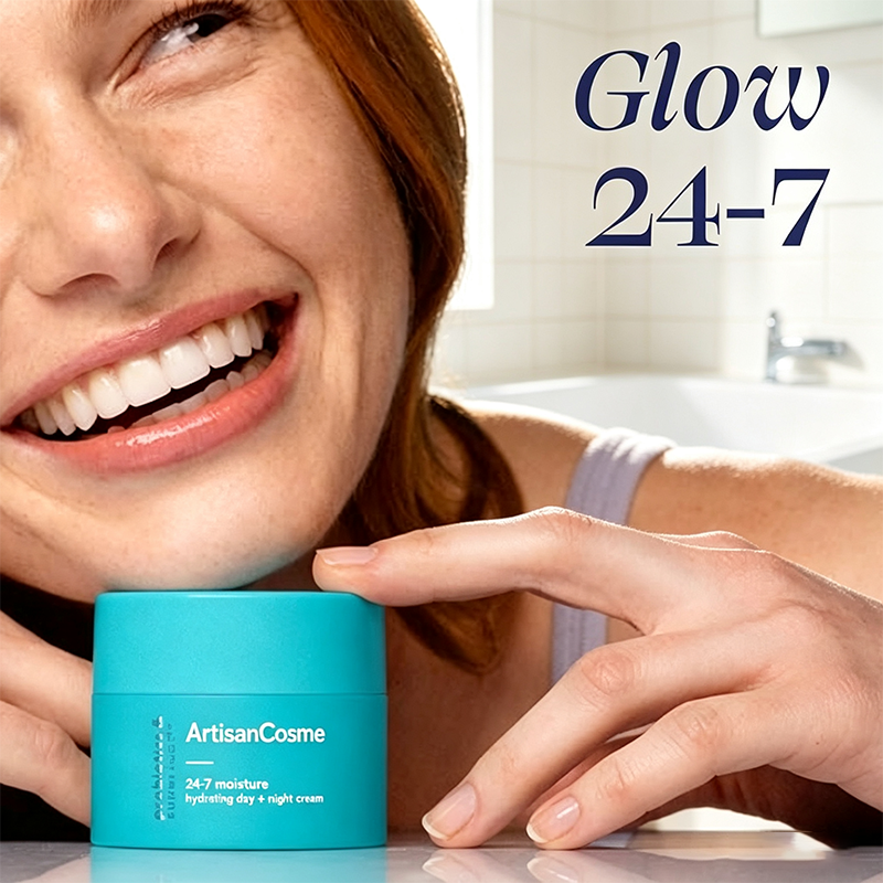 Custom Logo 24-7 Hydrating Day & Night Cream, Anti-Aging Face Moisturizer with Prebiotic Extracts & Hyaluronic Acid for Dry, Dull Skin