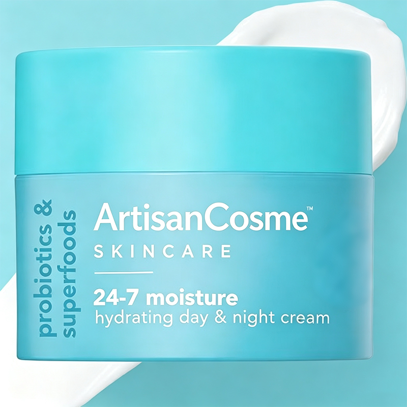 Custom Logo 24-7 Hydrating Day & Night Cream, Anti-Aging Face Moisturizer with Prebiotic Extracts & Hyaluronic Acid for Dry, Dull Skin