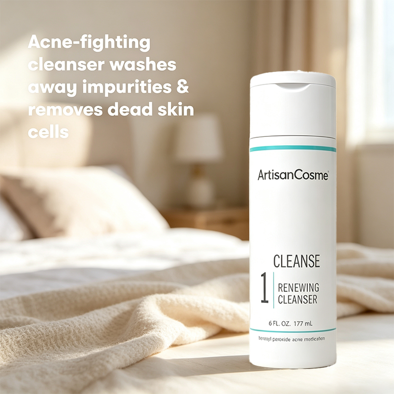 Custom Logo 6 Fl Oz Benzoyl Peroxide Acne Face Wash with Exfoliating Beads & Hyaluronic Acid, Daily Clearing Treatment Moisturizer, 90 Day Supply