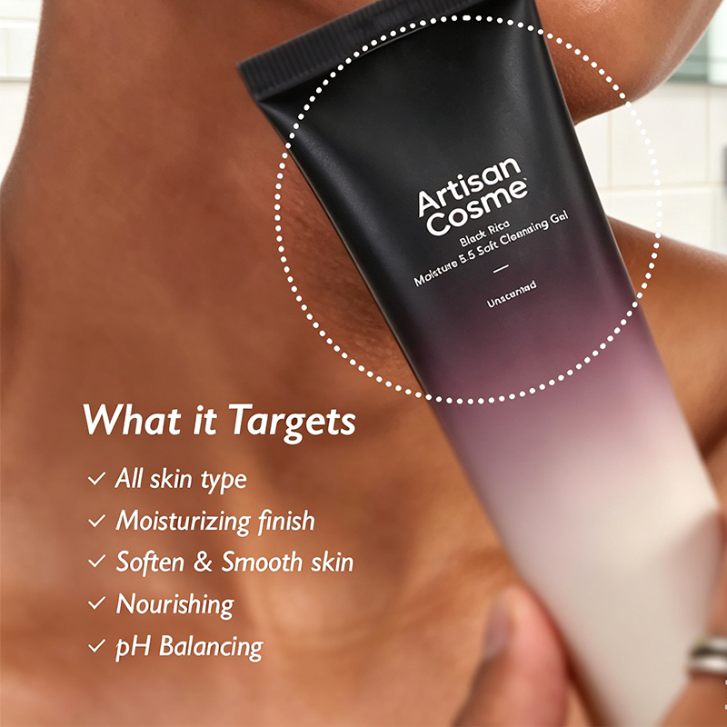 Custom Logo 3.4 fl.oz Black Rice pH 5.5 Soft Cleansing Gel, Soap-Free Gentle Daily Face Wash, Moisture Balancing Vegan Cruelty-Free Cleanser for Sensitive Skin