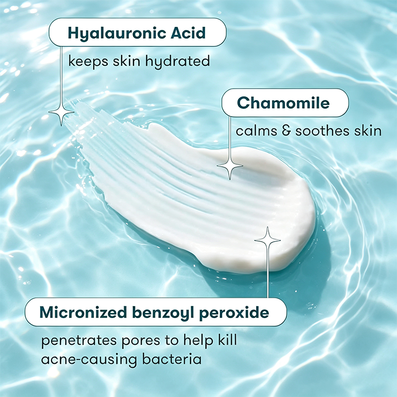 Custom Logo 6 Fl Oz Benzoyl Peroxide Acne Face Wash with Exfoliating Beads & Hyaluronic Acid, Daily Clearing Treatment Moisturizer, 90 Day Supply