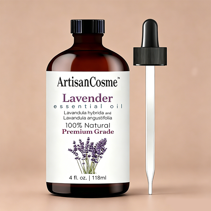 Custom Logo 4 Fl Oz Lavender Essential Oil with Glass Dropper, Aromatherapy Oil for Diffuser, Soap‑Making and Candle Crafting