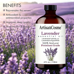 Custom Logo 4 Fl Oz Lavender Essential Oil with Glass Dropper, Aromatherapy Oil for Diffuser, Soap‑Making and Candle Crafting