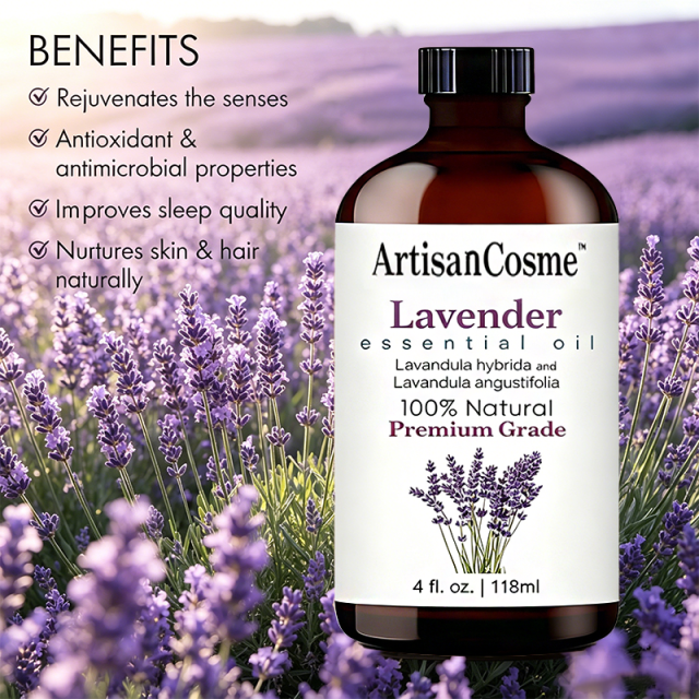 Custom Logo 4 Fl Oz Lavender Essential Oil with Glass Dropper, Aromatherapy Oil for Diffuser, Soap‑Making and Candle Crafting