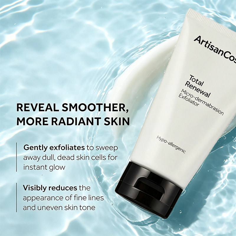 Custom Logo 2.5 Oz Microdermabrasion Total Renewal Face Scrub, Gentle Exfoliating Wash Dark Spot Corrector for Sensitive Skin, Smooth Fine Lines & Even Skin Tone