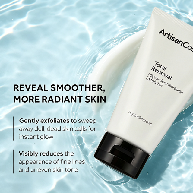 Custom Logo 2.5 Oz Microdermabrasion Total Renewal Face Scrub, Gentle Exfoliating Wash Dark Spot Corrector for Sensitive Skin, Smooth Fine Lines & Even Skin Tone