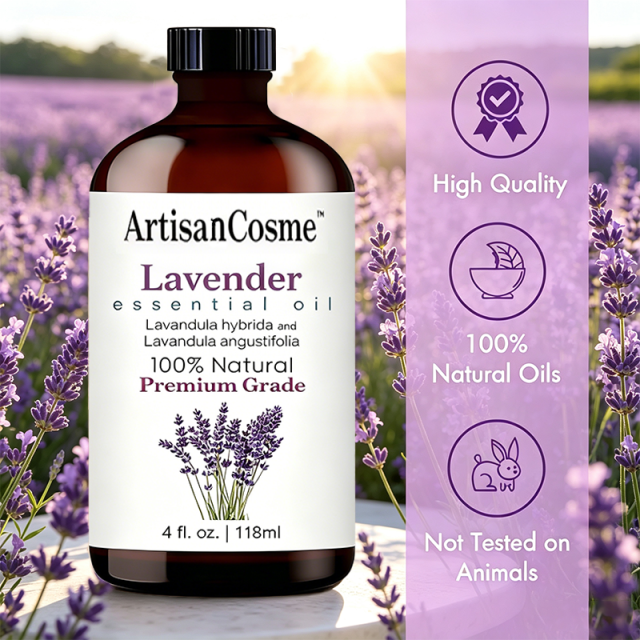 Custom Logo 4 Fl Oz Lavender Essential Oil with Glass Dropper, Aromatherapy Oil for Diffuser, Soap‑Making and Candle Crafting
