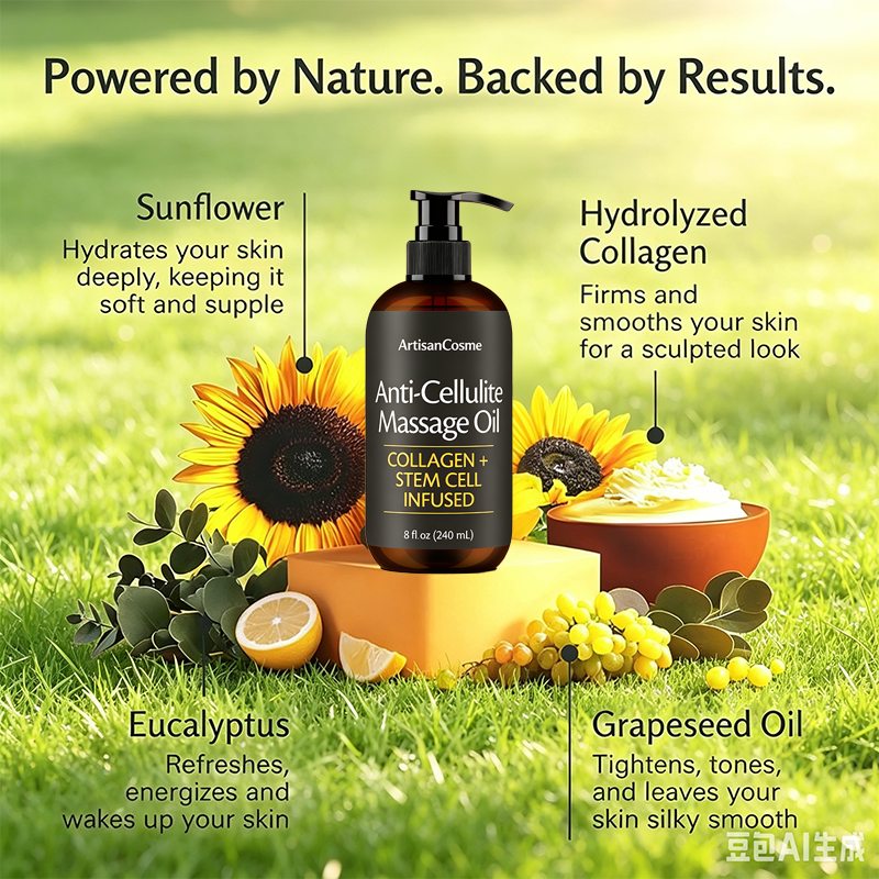 Custom Logo 8 Fl Oz M3 Firming Body Massage Oil with Collagen & Stem‑Cell, Smooth Cellulite and Improve Skin Texture, Refreshing Aromatherapy Oil for Full‑Body Use