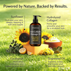 Custom Logo 8 Fl Oz M3 Firming Body Massage Oil with Collagen & Stem‑Cell, Smooth Cellulite and Improve Skin Texture, Refreshing Aromatherapy Oil for Full‑Body Use