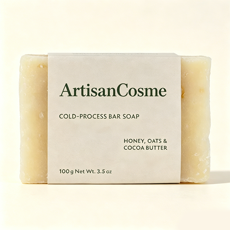 Custom Logo Honey Oats & Cocoa Bar Soap, Gentle Nourishing Cleanser for Face and Body