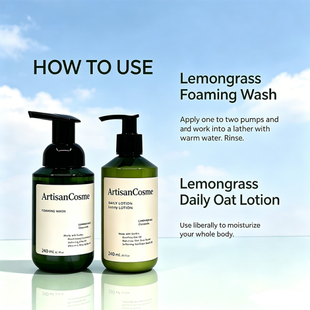 Custom Logo Lemongrass Foaming Hand Wash and Oat‑Infused Hand Lotion Bundle for Gentle Cleansing & Moisturizing