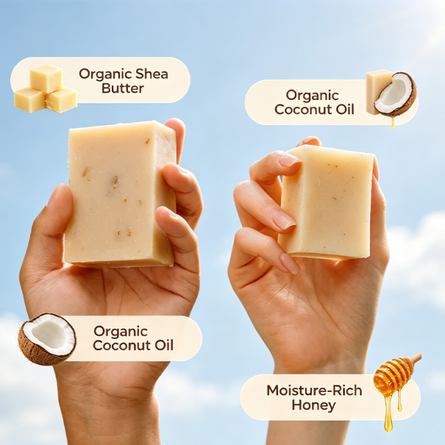 Custom Logo Honey Oats & Cocoa Bar Soap, Gentle Nourishing Cleanser for Face and Body