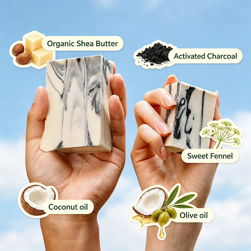 Custom Formulas Fennel & Activated Charcoal Bar Soap for Deep‑Pore Cleansing and Oil Control