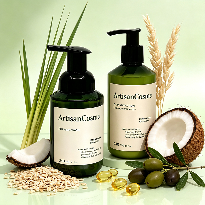 Custom Logo Lemongrass Foaming Hand Wash and Oat‑Infused Hand Lotion Bundle for Gentle Cleansing & Moisturizing