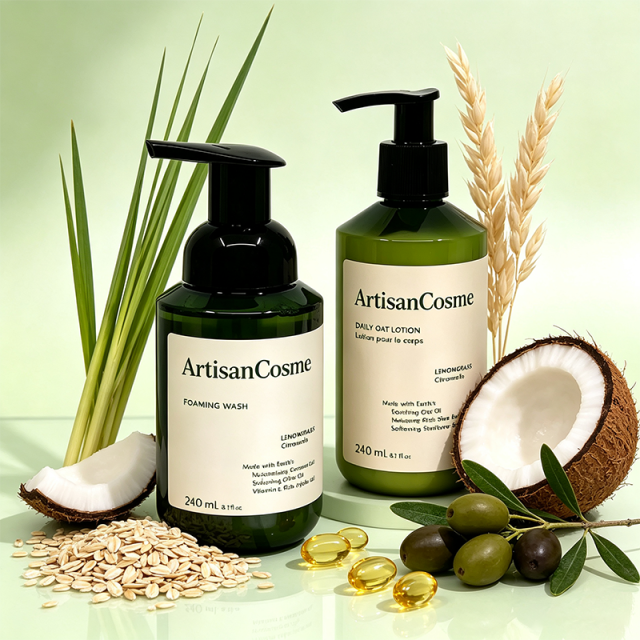Custom Logo Lemongrass Foaming Hand Wash and Oat‑Infused Hand Lotion Bundle for Gentle Cleansing & Moisturizing