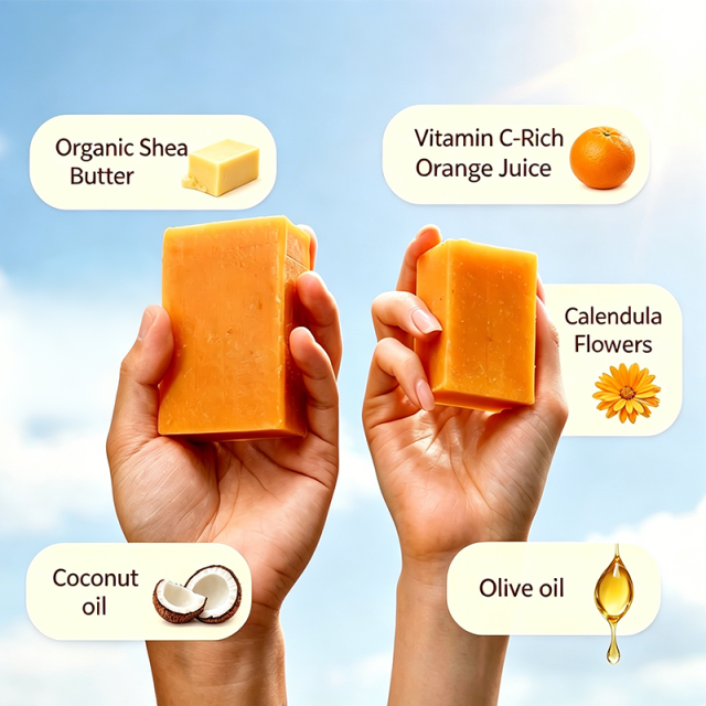 Customized Formula Refreshing & Whiting Bar Soap with Shea Butter, Rich Vitamin C Orange Citrus‑Scented Soap for Face Body Hands Cleansing