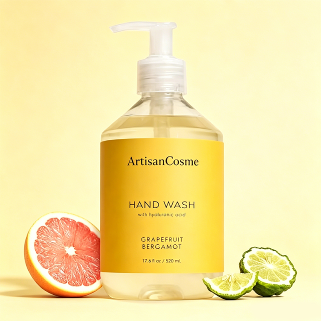 Custom Logo 17.6 oz Grapefruit Bergamot Hand Cleanser, Moisturizing Wash with Olive Oil, Aloe Vera, Glycerin and Hyaluronic‑Acid, Vegan Formula for Soft Nourished Hands