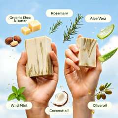 Private Label Natural Cold Process Bar Soap with Aloe, Rosemary, Hydrates & Soothes Skin, Fresh Fragrance