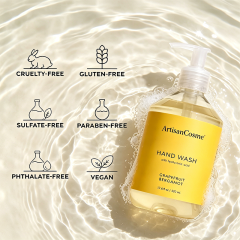 Custom Logo 17.6 oz Grapefruit Bergamot Hand Cleanser, Moisturizing Wash with Olive Oil, Aloe Vera, Glycerin and Hyaluronic‑Acid, Vegan Formula for Soft Nourished Hands