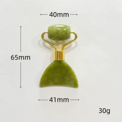 Natural Jade Roller Gua Sha Tool 2-in-1 Facial Massage Roller with Scraping Board for Face and Eyes