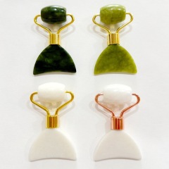 Natural Jade Roller Gua Sha Tool 2-in-1 Facial Massage Roller with Scraping Board for Face and Eyes