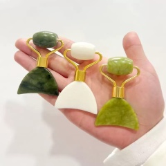 Natural Jade Roller Gua Sha Tool 2-in-1 Facial Massage Roller with Scraping Board for Face and Eyes
