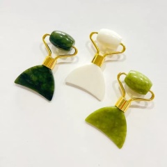 Natural Jade Roller Gua Sha Tool 2-in-1 Facial Massage Roller with Scraping Board for Face and Eyes