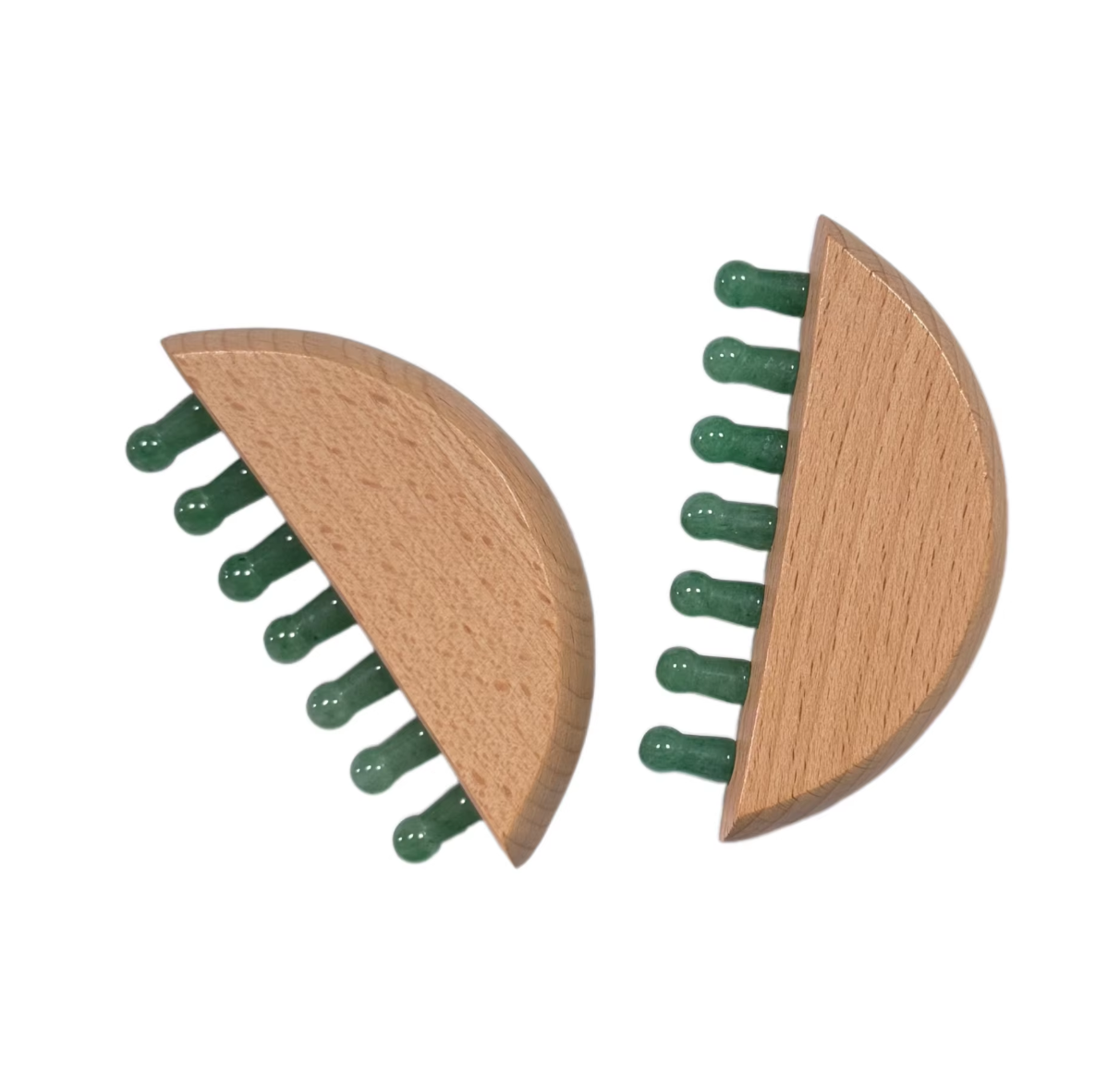 Wooden Handle Green Aventurine Jade Teeth Scalp Care Meridian Comb for Stress Relief
