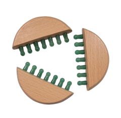 Wooden Handle Green Aventurine Jade Teeth Scalp Care Meridian Comb for Stress Relief