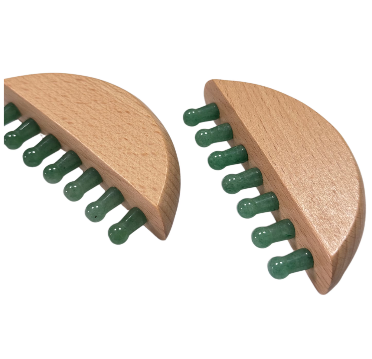 Wooden Handle Green Aventurine Jade Teeth Scalp Care Meridian Comb for Stress Relief