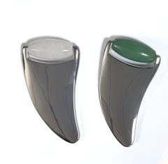 2 in 1 Anti-Puffiness Beauty Skin Care Tools Natural White Jade Roller with metal Gua Sha Board