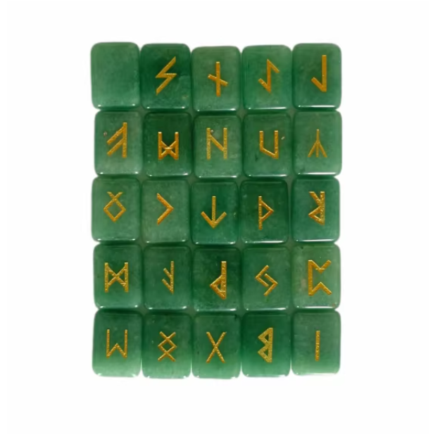 Green Aventurine Healing Crystal Engraved Rune Stones